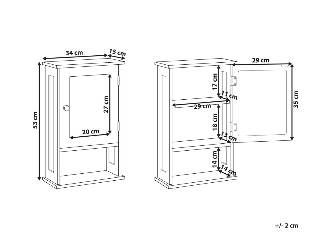 Bathroom Wall Mounted Mirror Cabinet 34 cm 53 cm White Hulia