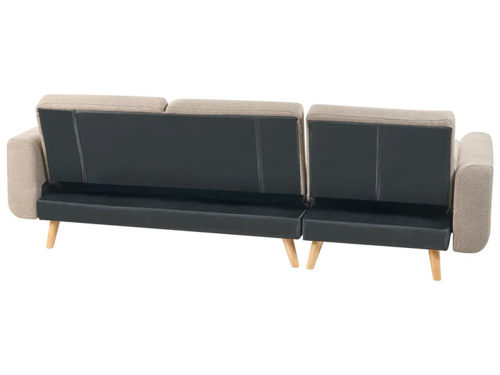Corner Sofa Bed 3 Seater Fabric Light Brown Left Hand Glenland