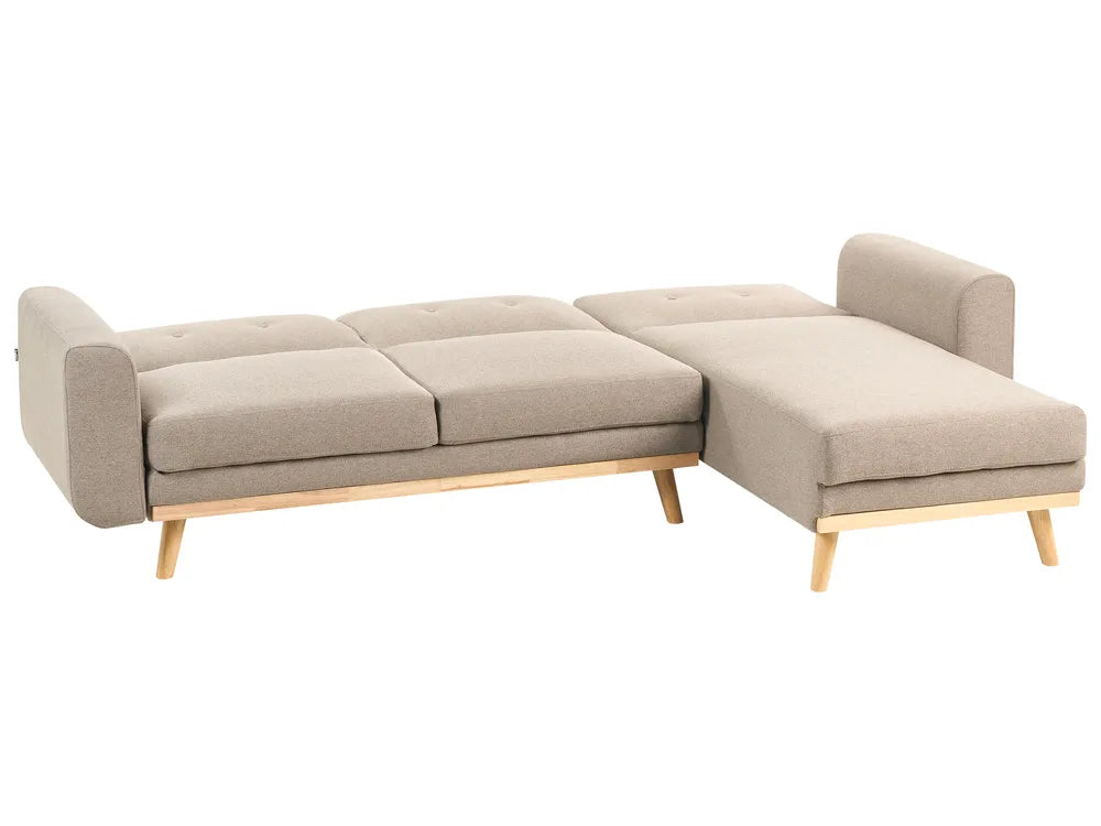 Corner Sofa Bed 3 Seater Fabric Light Brown Left Hand Glenland