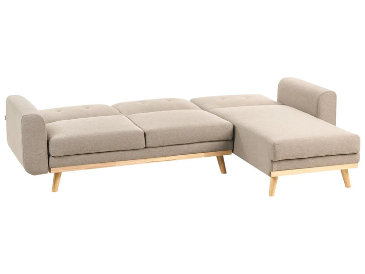 Corner Sofa Bed 3 Seater Fabric Light Brown Left Hand Glenland