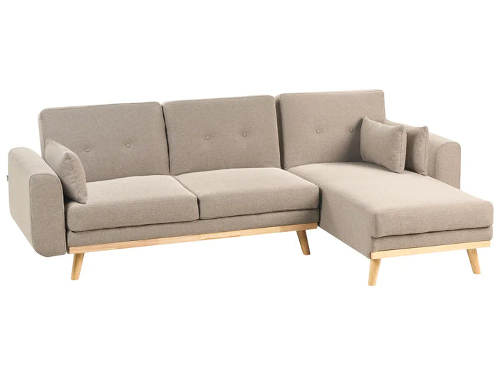 Corner Sofa Bed 3 Seater Fabric Light Brown Left Hand Glenland