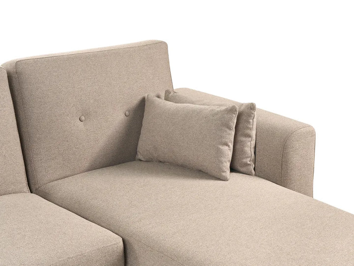 Corner Sofa Bed 3 Seater Fabric Light Brown Left Hand Glenland