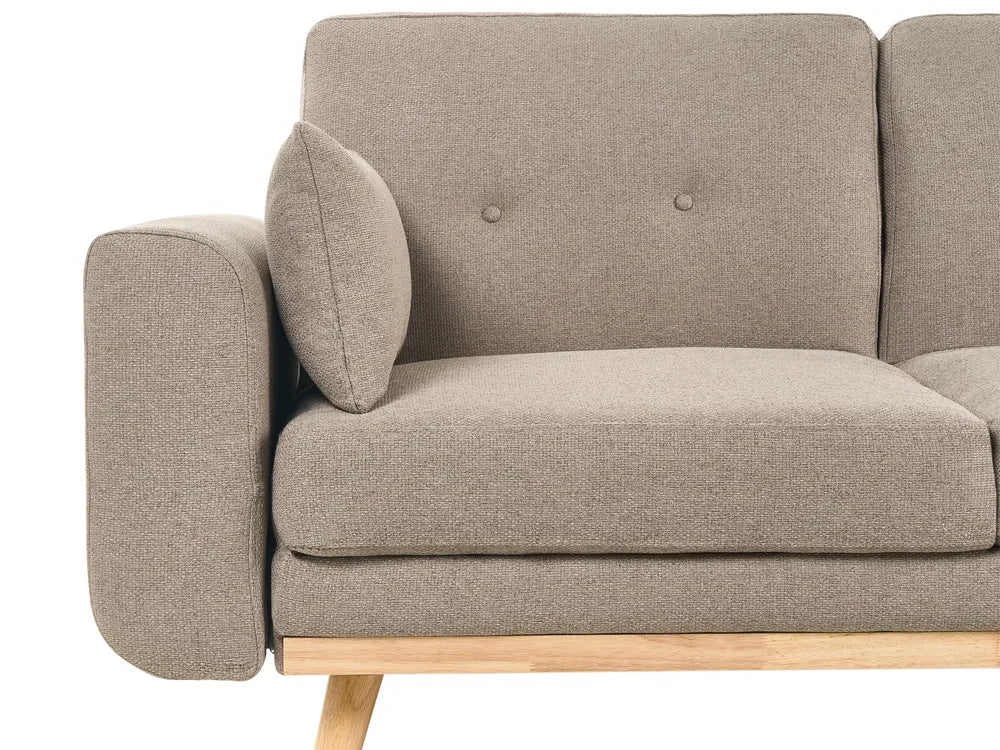 Corner Sofa Bed 3 Seater Fabric Light Brown Left Hand Glenland