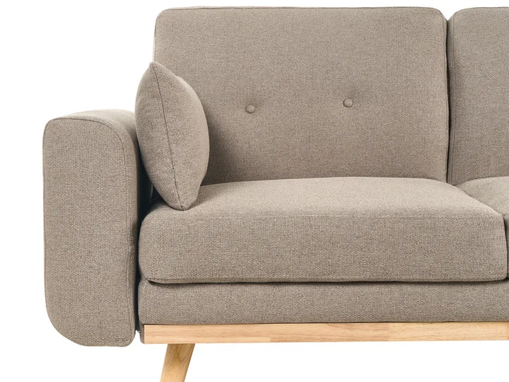 Corner Sofa Bed 3 Seater Fabric Light Brown Left Hand Glenland
