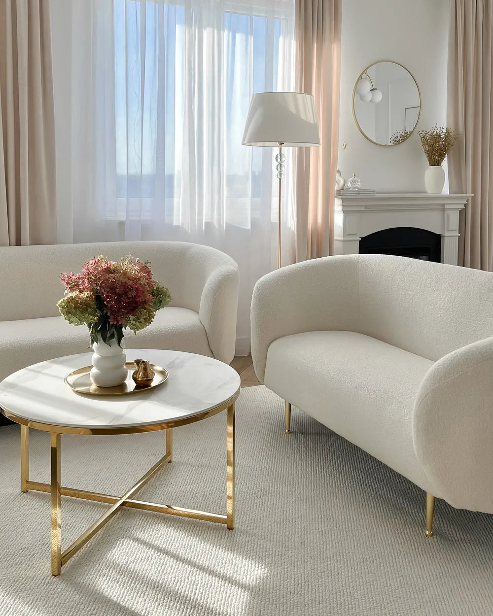 Sofa 2 Seater Boucle White Liora