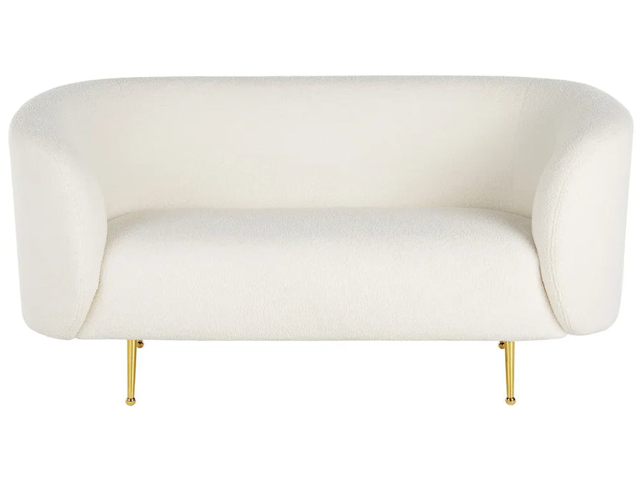 White sofa with gold legs on a white background