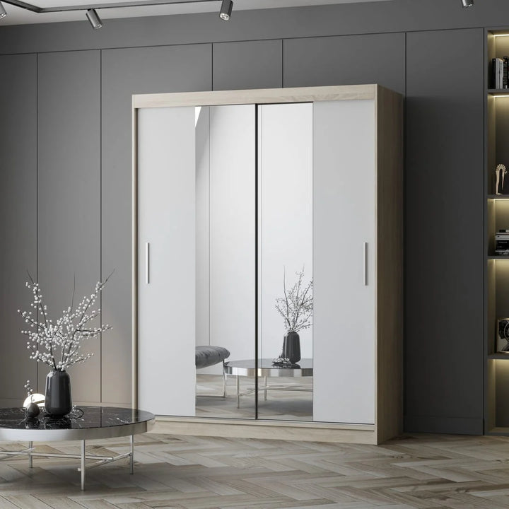 Vista 01 Sliding Mirror Door Wardrobe 150cm in Sonoma Oak