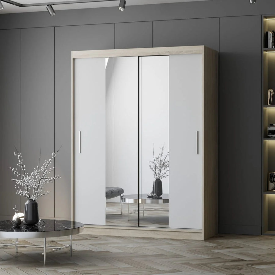 Vista 01 Sliding Mirror Door Wardrobe 150cm in Sonoma Oak