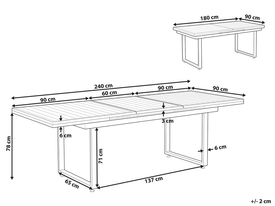 Valcanetto Extending Garden Dining Table 180/240 cm 90 cm Metal Black