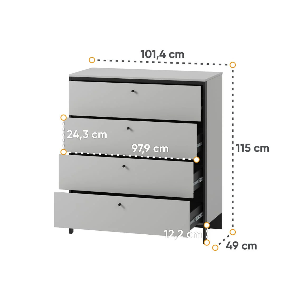 Sleek GRIS Chest of Drawers - Stylish Clothing Storage with Integrated LED Lighting