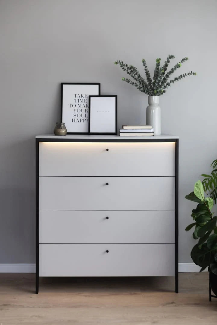 Sleek GRIS Chest of Drawers - Stylish Clothing Storage with Integrated LED Lighting