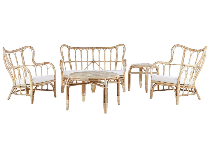 Wicker furniture set with chairs and a table on a white background