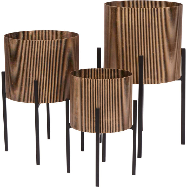 Set of 3 gold floor planters by Libra Belvedere for modern interiors
