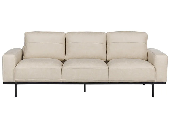 Beige sofa with black metal legs on a white background
