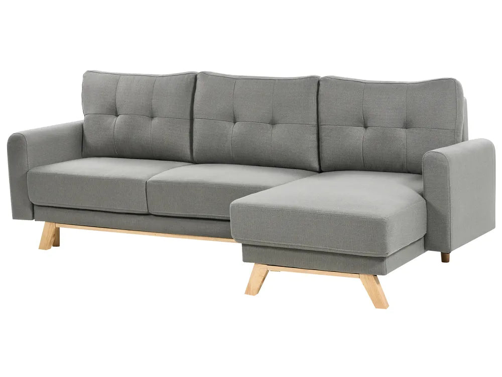 Sofa Bed 3 Seater Fabric Grey with Storage Left Hand Arsaluis