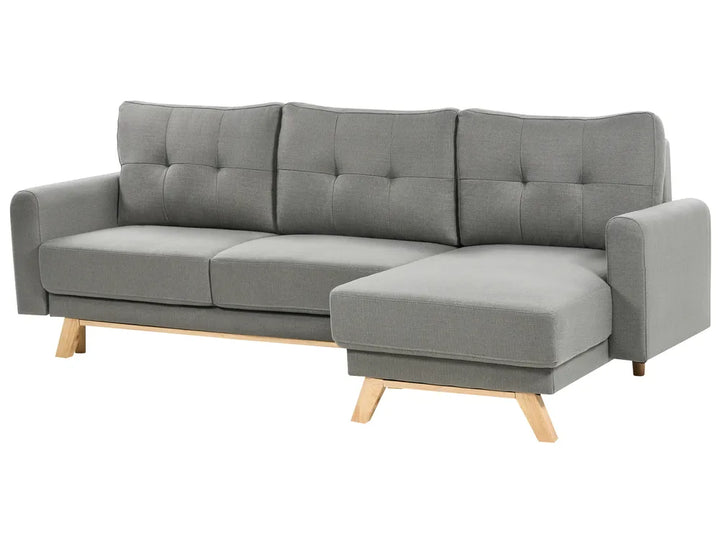Sofa Bed 3 Seater Fabric Grey with Storage Left Hand Arsaluis