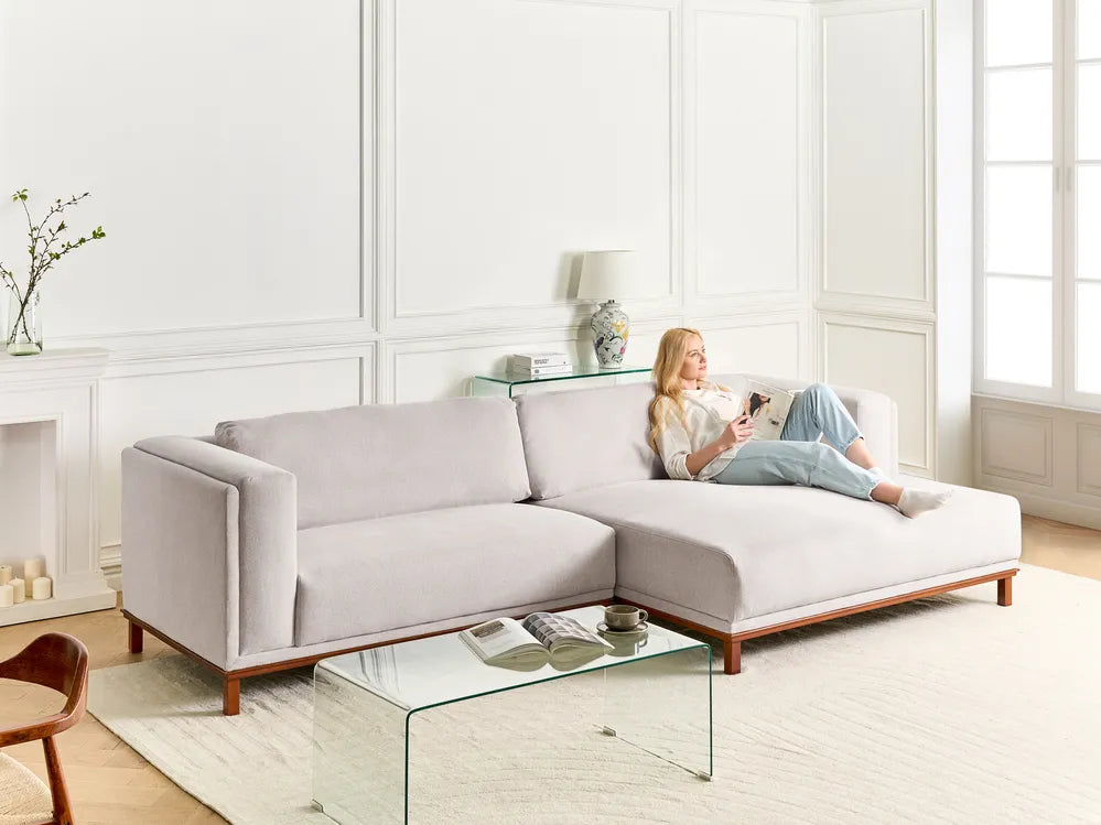 Corner Sofa 4 Seater Fabric Light Beige Left Hand Josanna