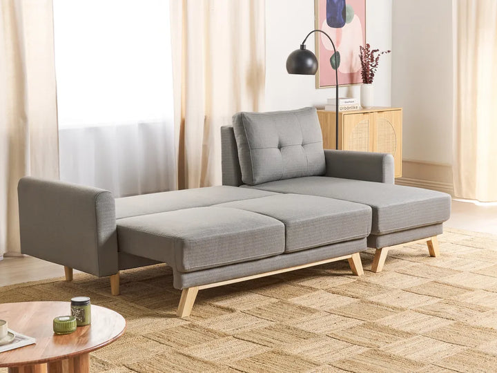 Sofa Bed 3 Seater Fabric Grey with Storage Left Hand Arsaluis
