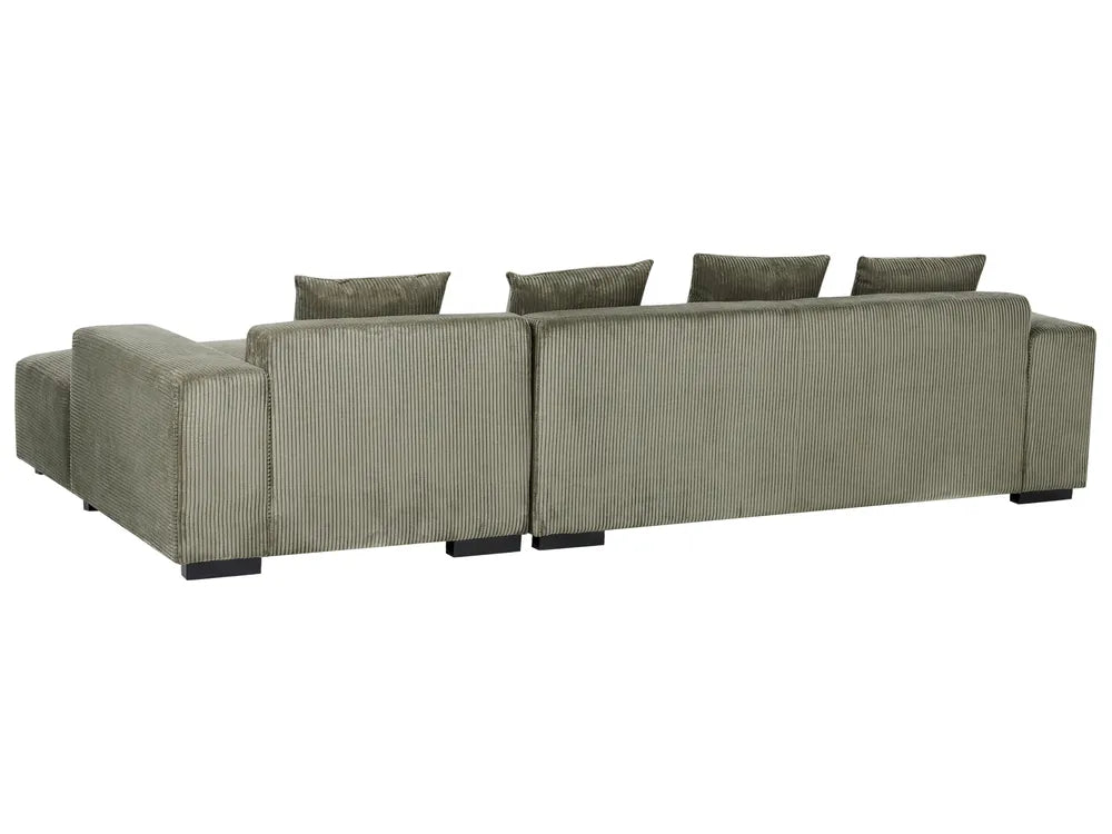 Corner Sofa 4 Seater Corduroy Green with Ottoman Left Hand Lecanto