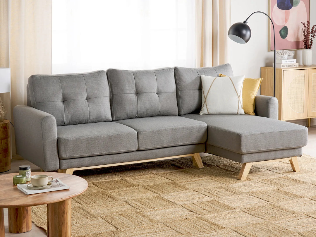 Grey fabric 3 seater sofa bed with left-hand storage