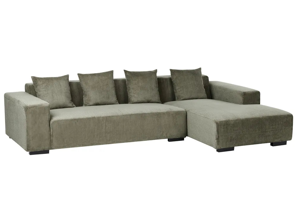 Corner Sofa 4 Seater Corduroy Green with Ottoman Left Hand Lecanto