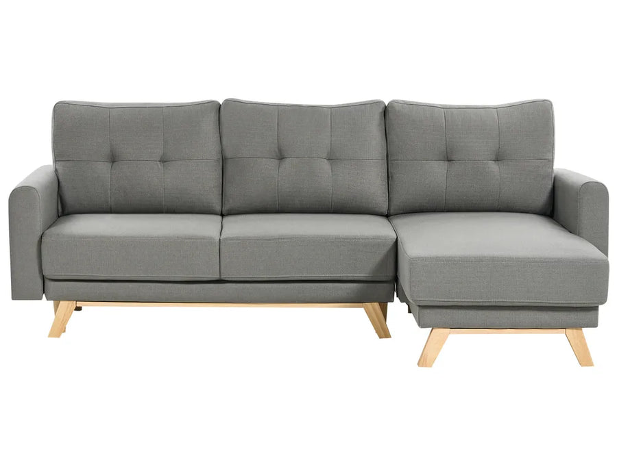 Modern grey corner sofa with fold-out bed and storage