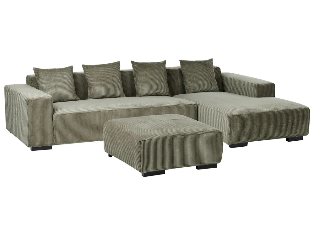 Corner Sofa 4 Seater Corduroy Green with Ottoman Left Hand Lecanto
