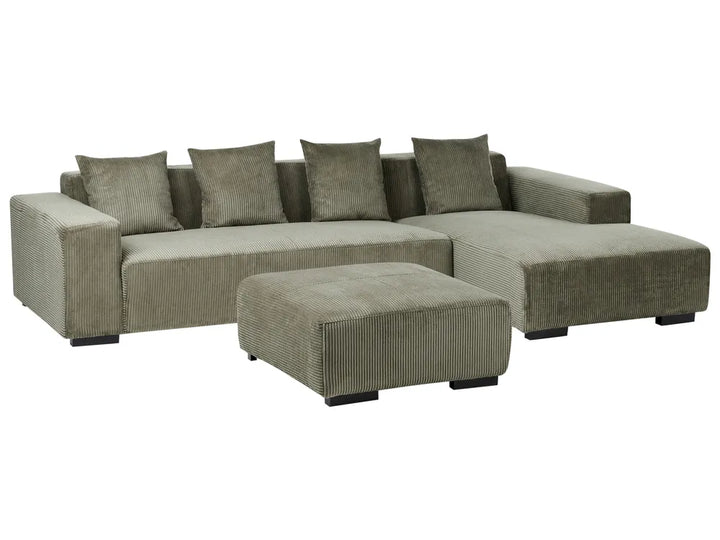Corner Sofa 4 Seater Corduroy Green with Ottoman Left Hand Lecanto