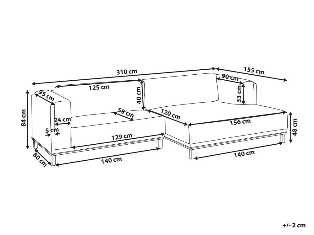 Corner Sofa 4 Seater Fabric Light Beige Left Hand Josanna