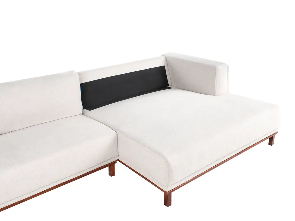 Corner Sofa 4 Seater Fabric Light Beige Left Hand Josanna