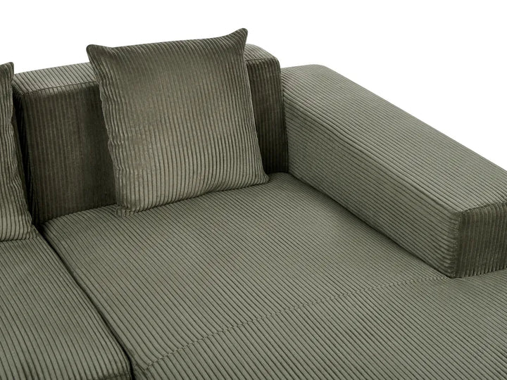 Corner Sofa 4 Seater Corduroy Green with Ottoman Left Hand Lecanto