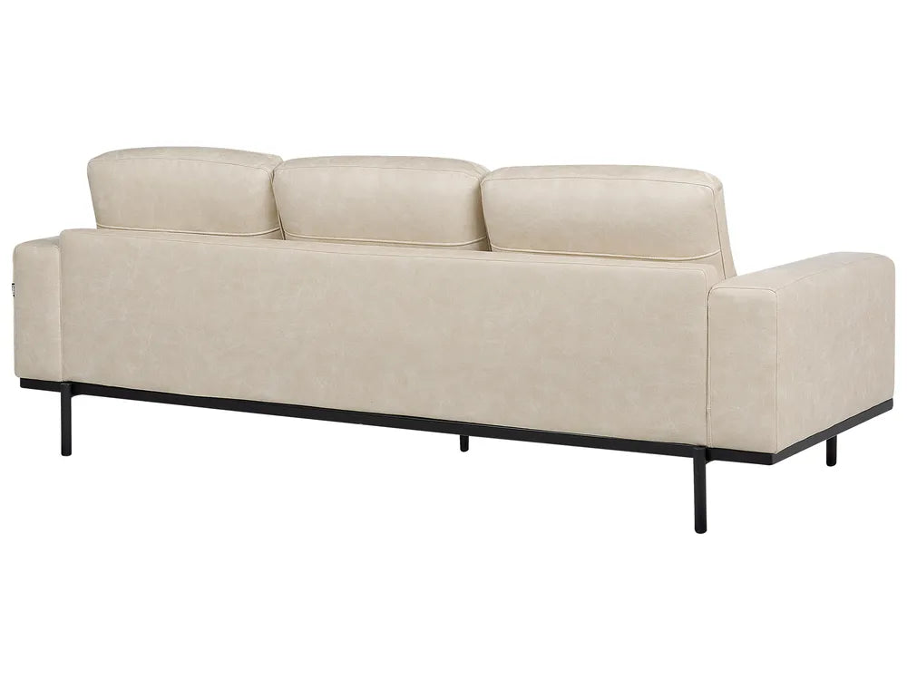 Sofa 3 Seater Faux Leather Beige Jarrow