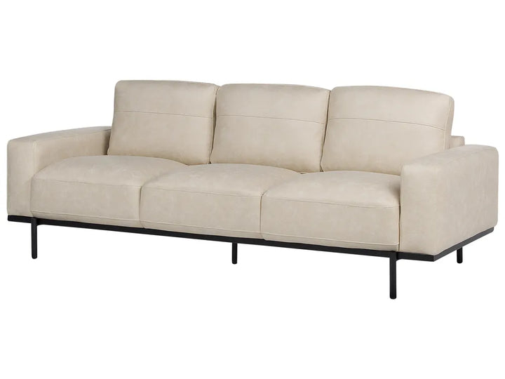 Sofa 3 Seater Faux Leather Beige Jarrow