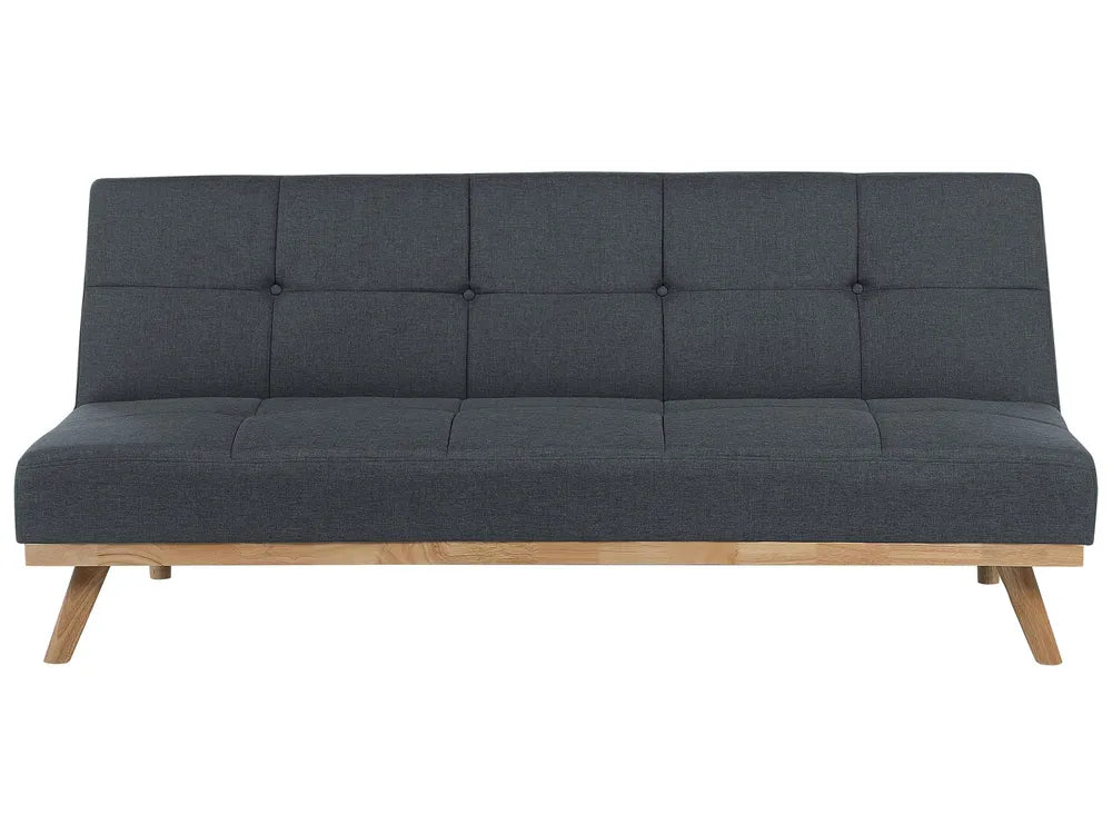 Dark gray sofa bed with wooden legs on a white background