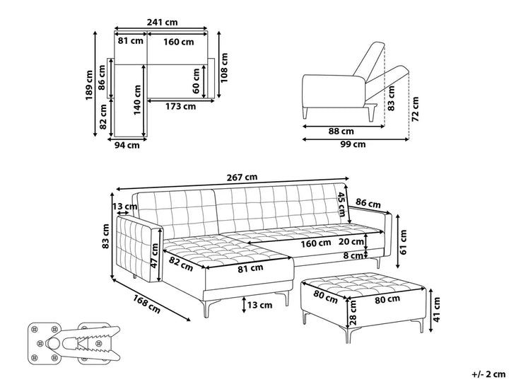 Modular Corner Sofa Bed 4 Seater Faux Leather Black with Ottoman Right Hand Denby