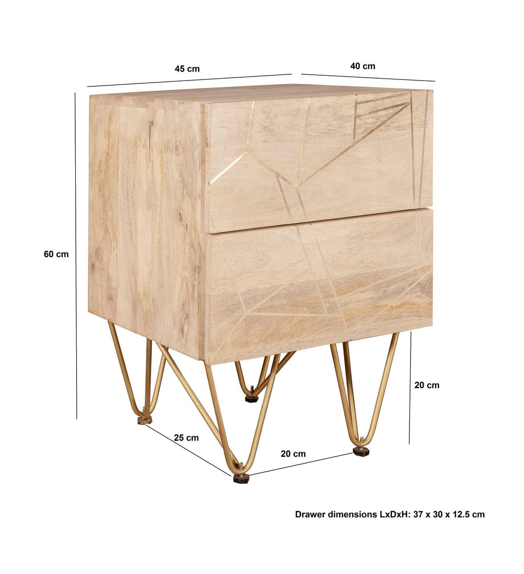 Light Gold 2 Drawer Side Table