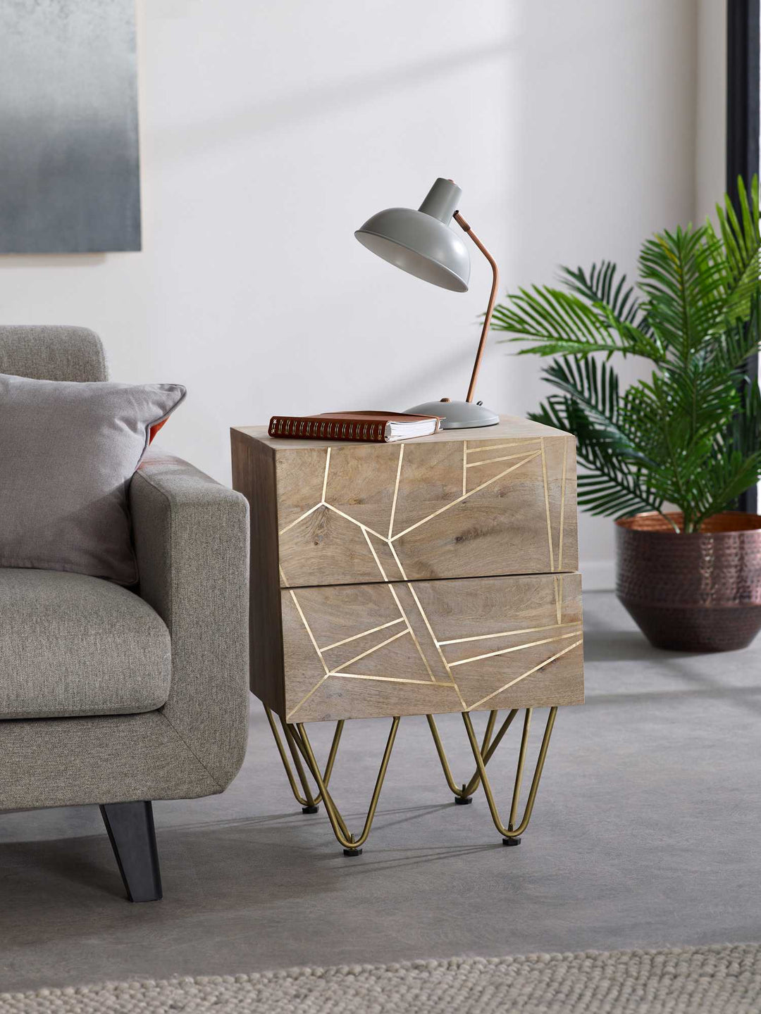 Light Gold 2 Drawer Side Table