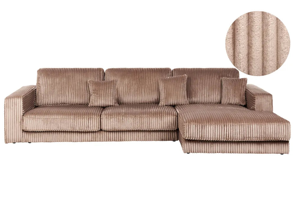 Corner Sofa 4 Seater Corduroy Light Brown Left Hand Vardie
