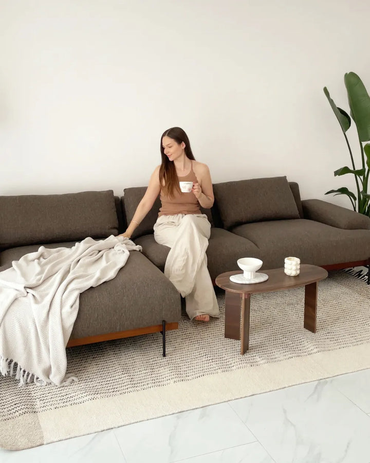 Corner Sofa 3 Seater Fabric Brown Right Hand Ibach