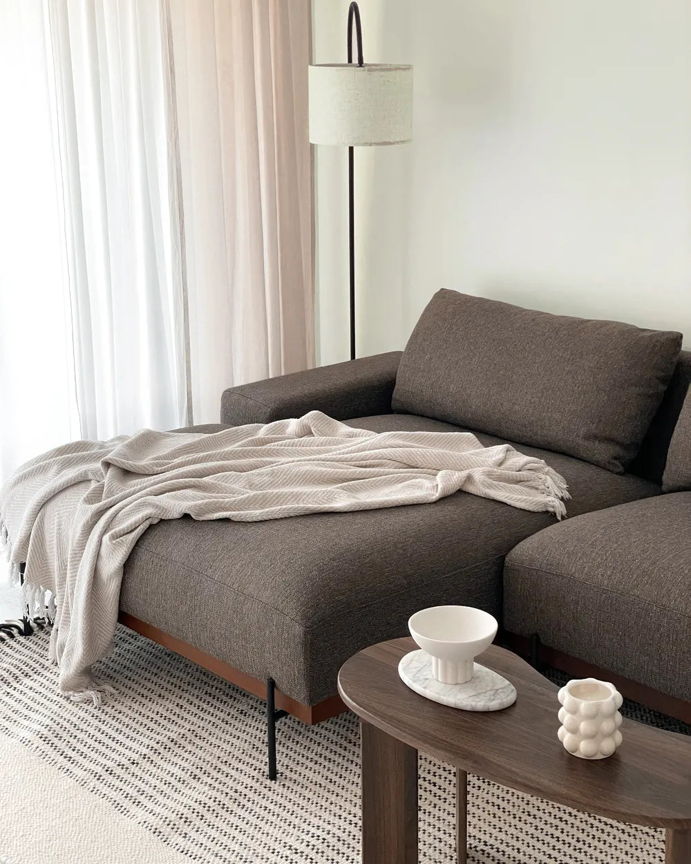 Corner Sofa 3 Seater Fabric Brown Right Hand Ibach