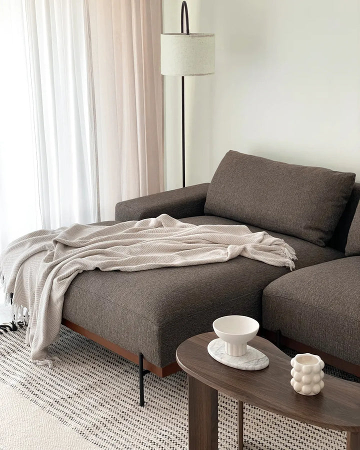 Corner Sofa 3 Seater Fabric Brown Right Hand Ibach