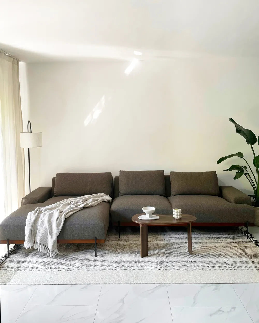 Corner Sofa 3 Seater Fabric Brown Right Hand Ibach