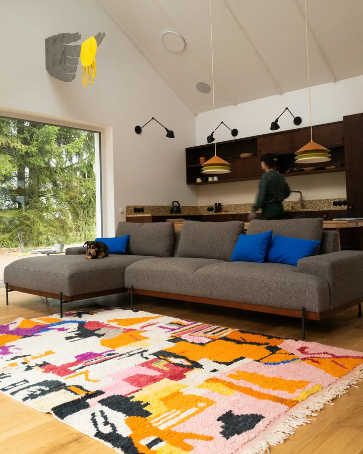 Corner Sofa 3 Seater Fabric Brown Right Hand Ibach