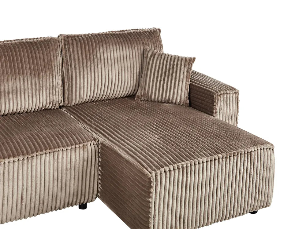 Corner Sofa Bed 3 Seater Corduroy Light Brown with Storage Left Hand Middale