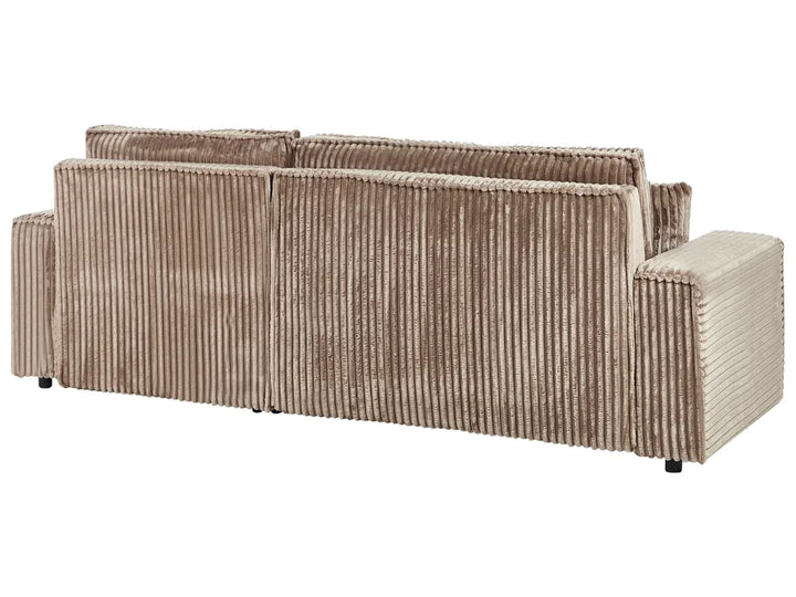 Corner Sofa Bed 3 Seater Corduroy Light Brown with Storage Left Hand Middale