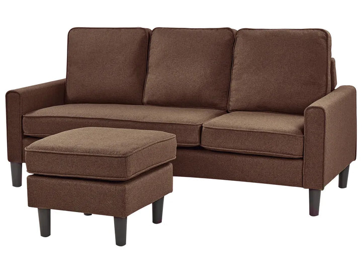 Sofa 3 Seater Fabric Brown with Ottoman Assuntino