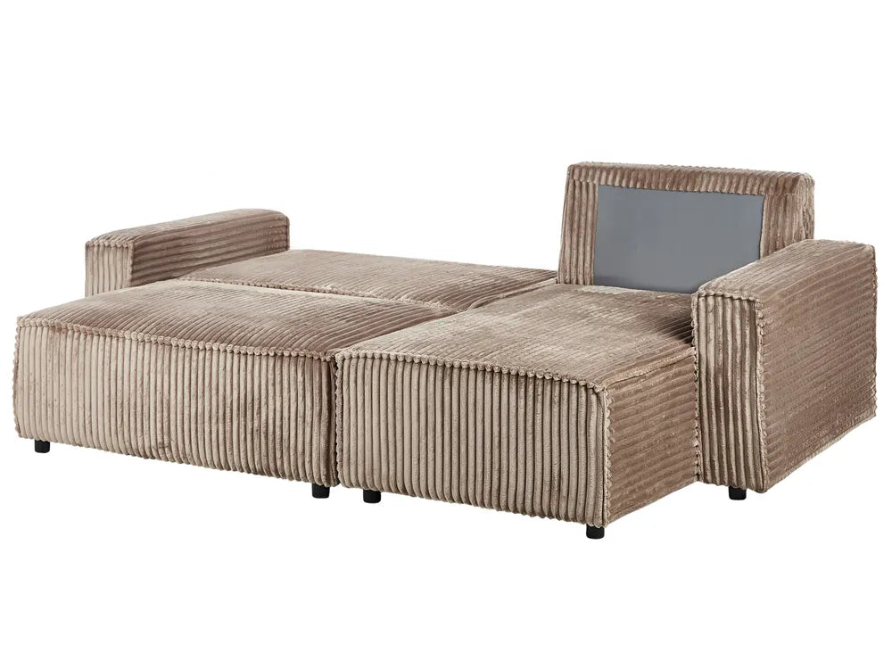Corner Sofa Bed 3 Seater Corduroy Light Brown with Storage Left Hand Middale