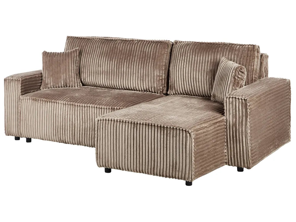 Corner Sofa Bed 3 Seater Corduroy Light Brown with Storage Left Hand Middale