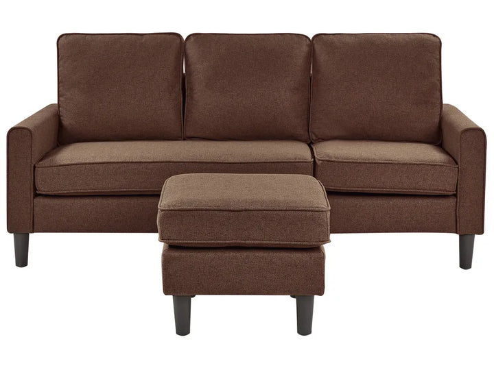 Sofa 3 Seater Fabric Brown with Ottoman Assuntino