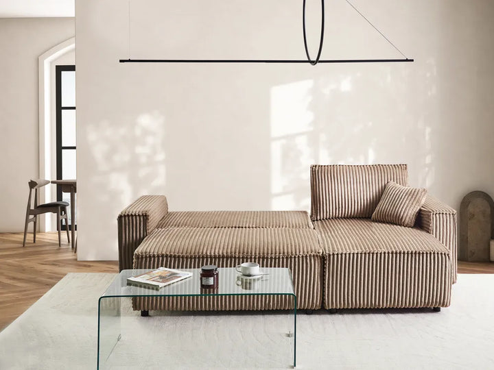 Corner Sofa Bed 3 Seater Corduroy Light Brown with Storage Left Hand Middale